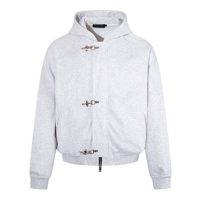 Women's hooded sweatshirt jacket in bomber style with carabiner buckle closure Amarae