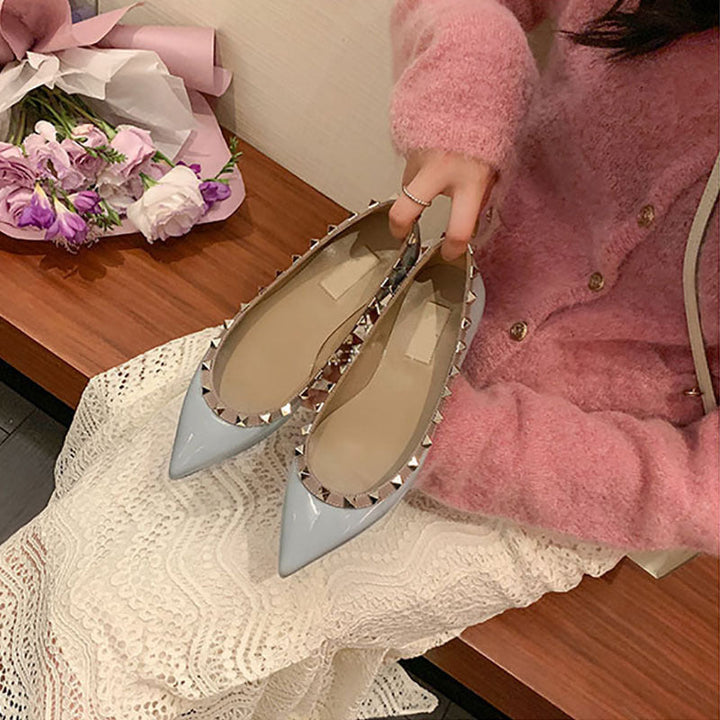 Women Stylish Pointed Toe Flat Shoes with Decorative Studs Lune London