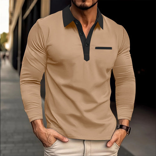 Men's long sleeve polo shirt with trendy Amarae collar