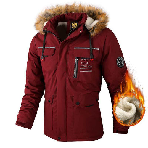 Insulated winter jacket for men with faux fur collar heating Amarae