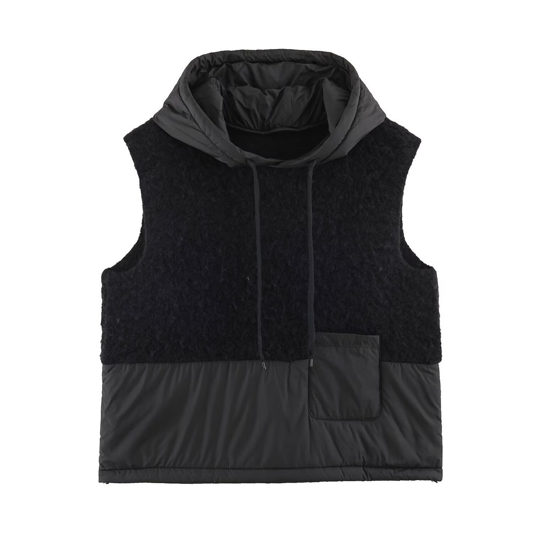 Women's Padded Quilted Vest with Teddy Insert, Hood and Drawstring Amarae
