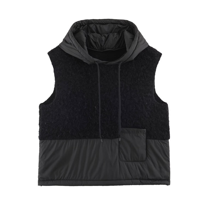 Women's Padded Quilted Vest with Teddy Insert, Hood and Drawstring Amarae