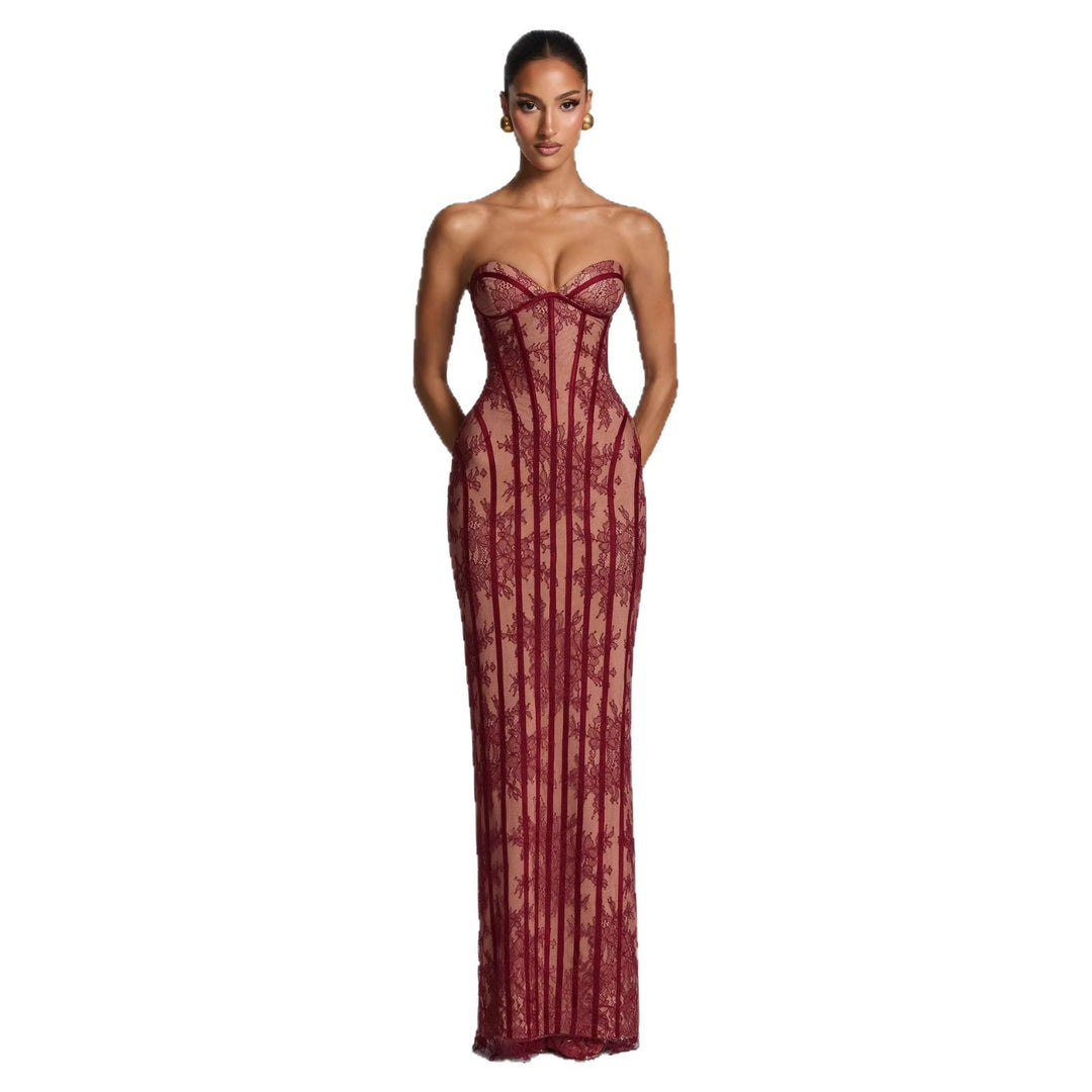 Ladies fitted lace dress with bustier top and elegant details Lune London