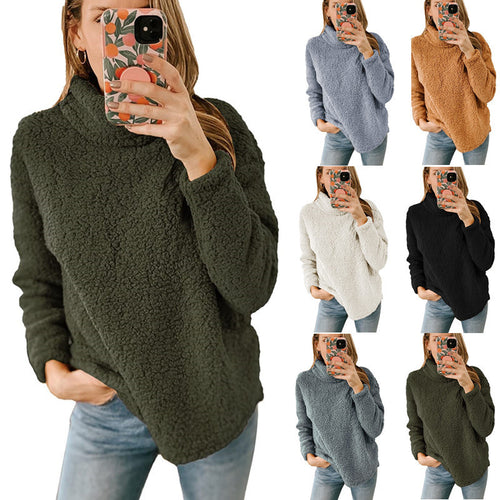 Comfortable sweatshirt pullover for women with high collar and textured fleece Amarae