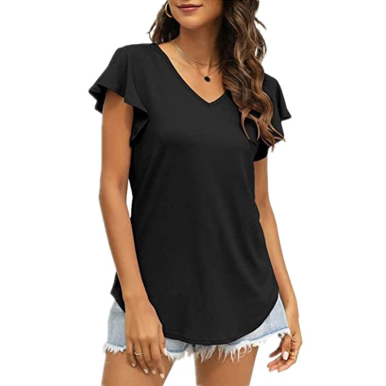 V-neck women's T-shirt with ruffled sleeves and a relaxed fit Lune London