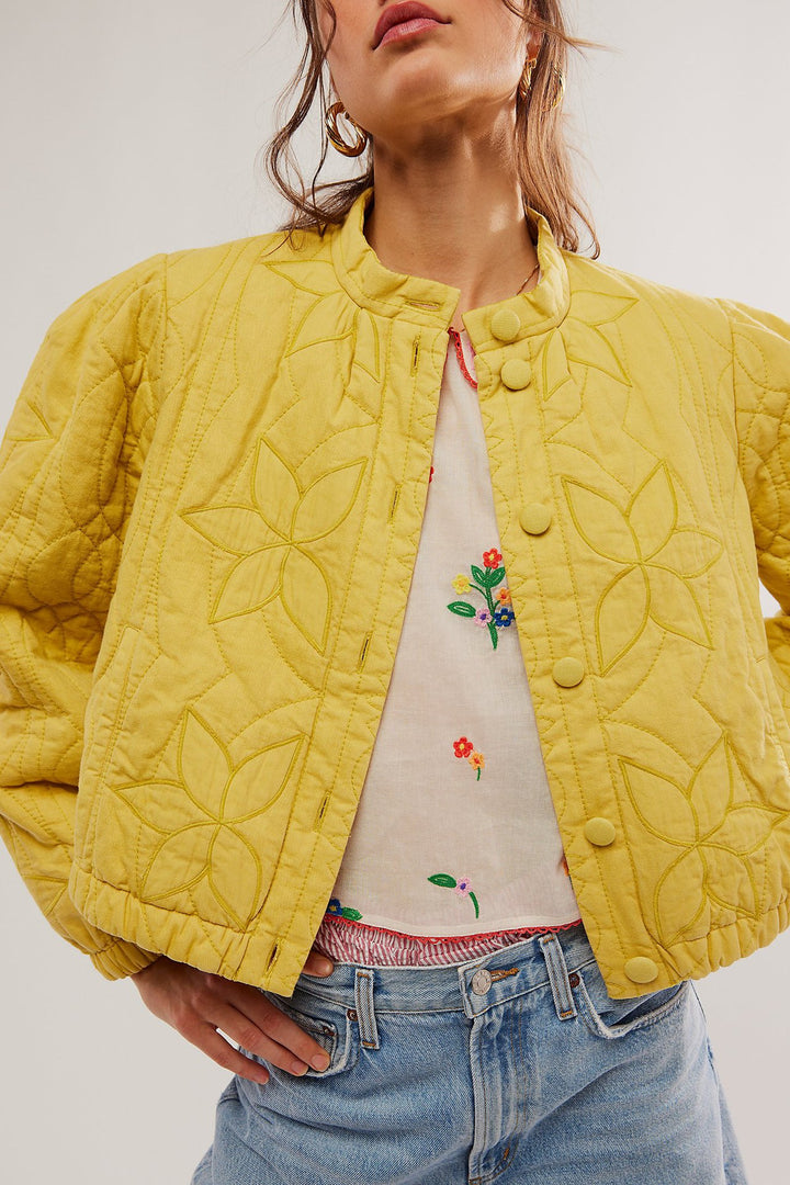 Lady quilted jacket with floral embroidery Lune London