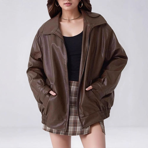 Trendy oversized faux leather women's jacket Amarae