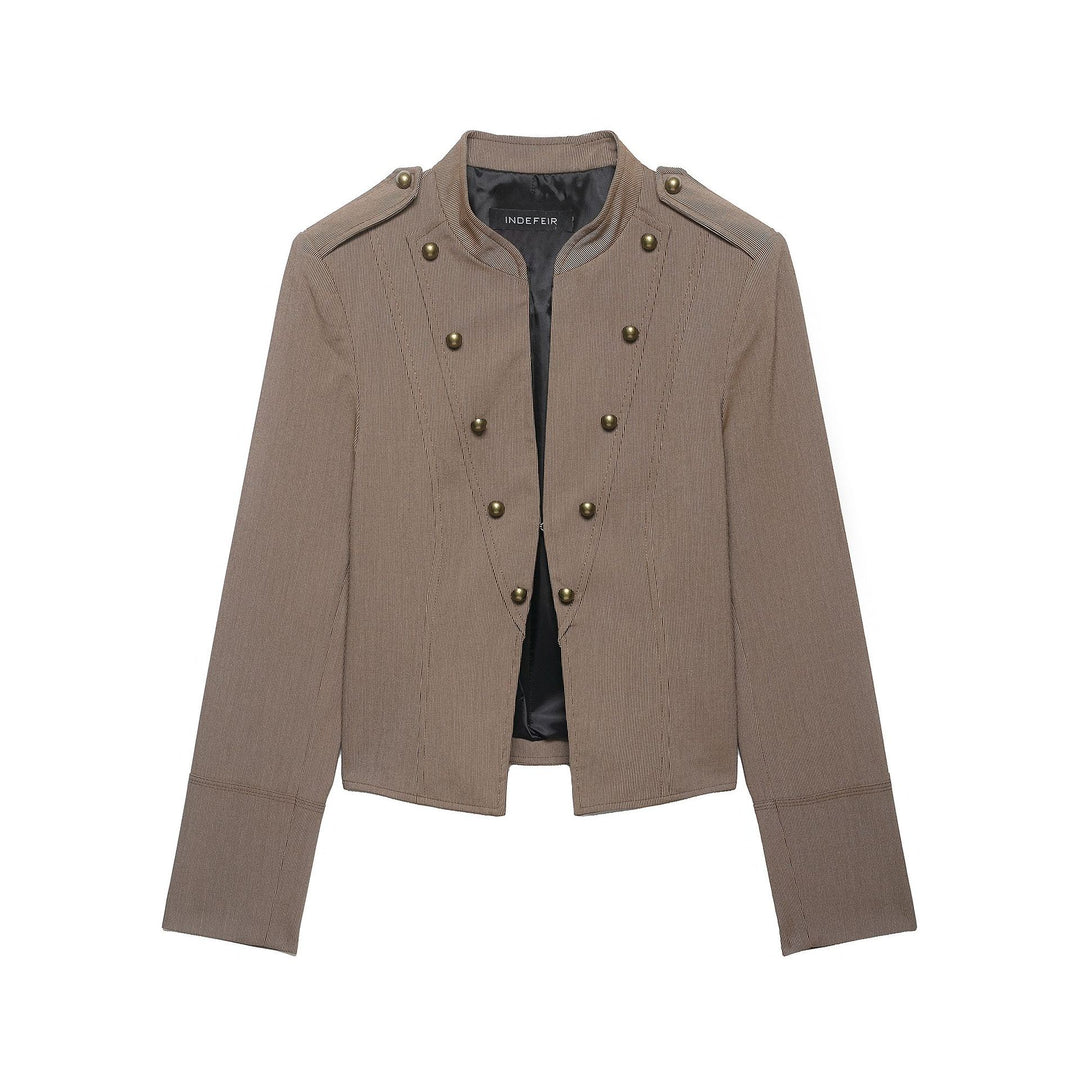 Women short blazer in field jacket style with stand-up collar, decorative button rows and shoulder epaulettes Amarae