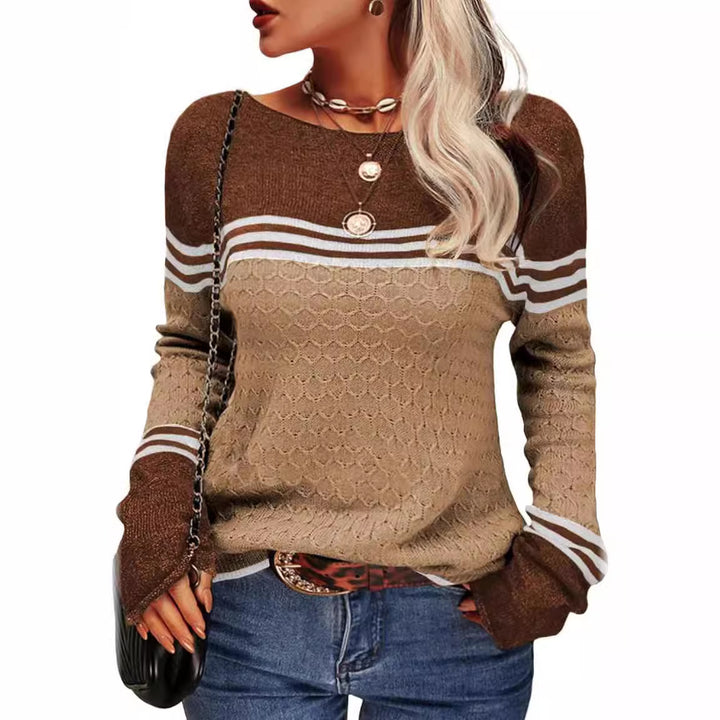 Pull tricoté décontracté pour femmes avec des blocs de couleur contrastants et une texture unique Chic & Stil