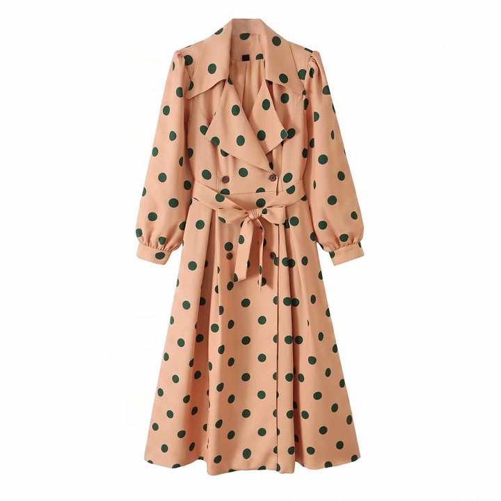 Women's Trench Coat Midi Dress with Waist Belt, Double Breasted and Puff Sleeves Amarae