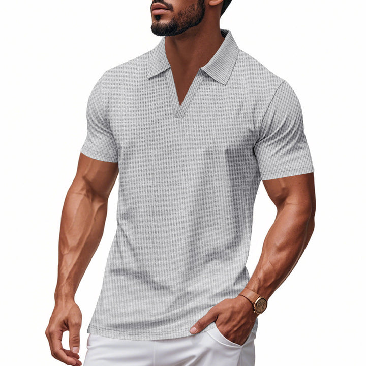 Men's Short Sleeve Henley T-Shirt with Textured Design and Modern V-Neck Lune London