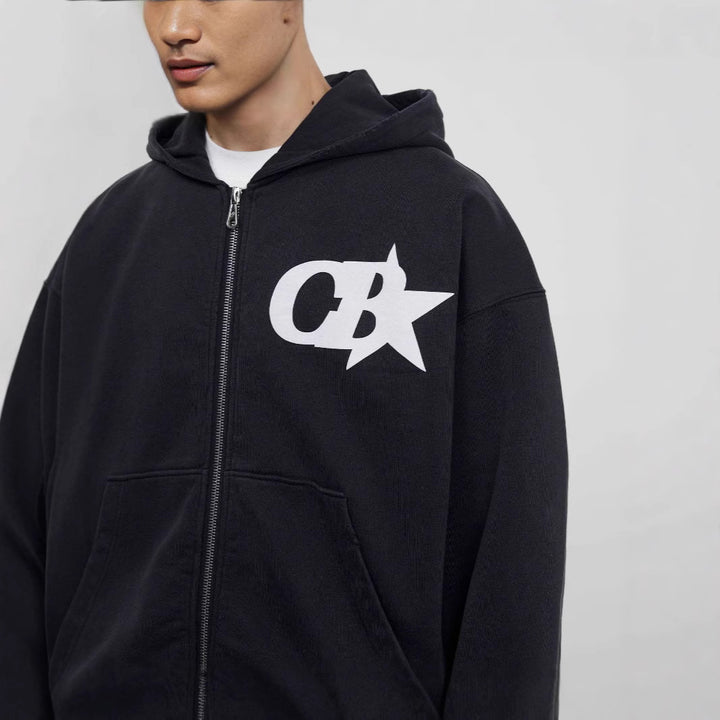 Men's hooded sweatshirt jacket with stylish logo and comfortable waistband Chic & Stil