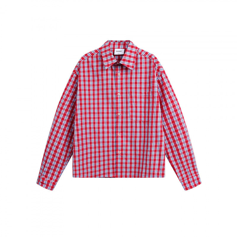 Unisex Checked Overshirt in Boxy Cut with Continuous Button Placket and Chest Pocket Amarae