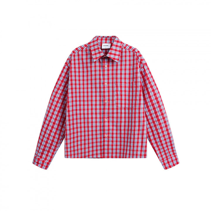 Unisex Checked Overshirt in Boxy Cut with Continuous Button Placket and Chest Pocket Amarae