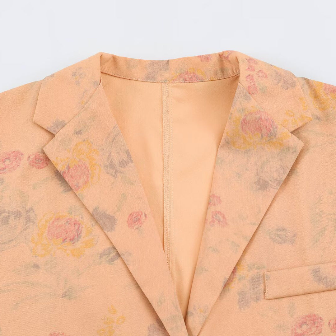 Women's Lightweight Blazer with Floral Allover Print and Boxy Cropped Silhouette