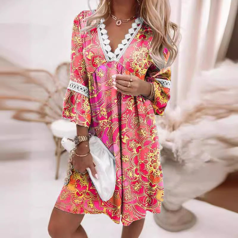 Casual dress for women with V-neck and ruffle details Lune London