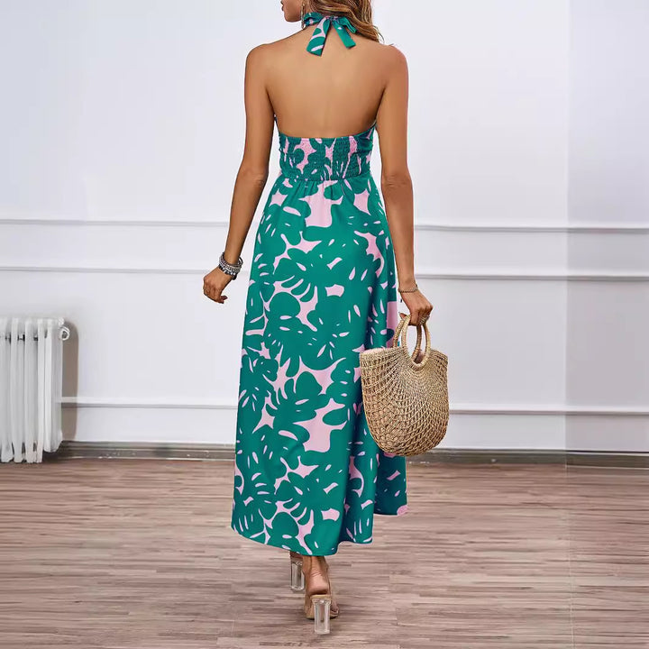 Women's maxi bustier dress with floral accents and elastic top Lune London