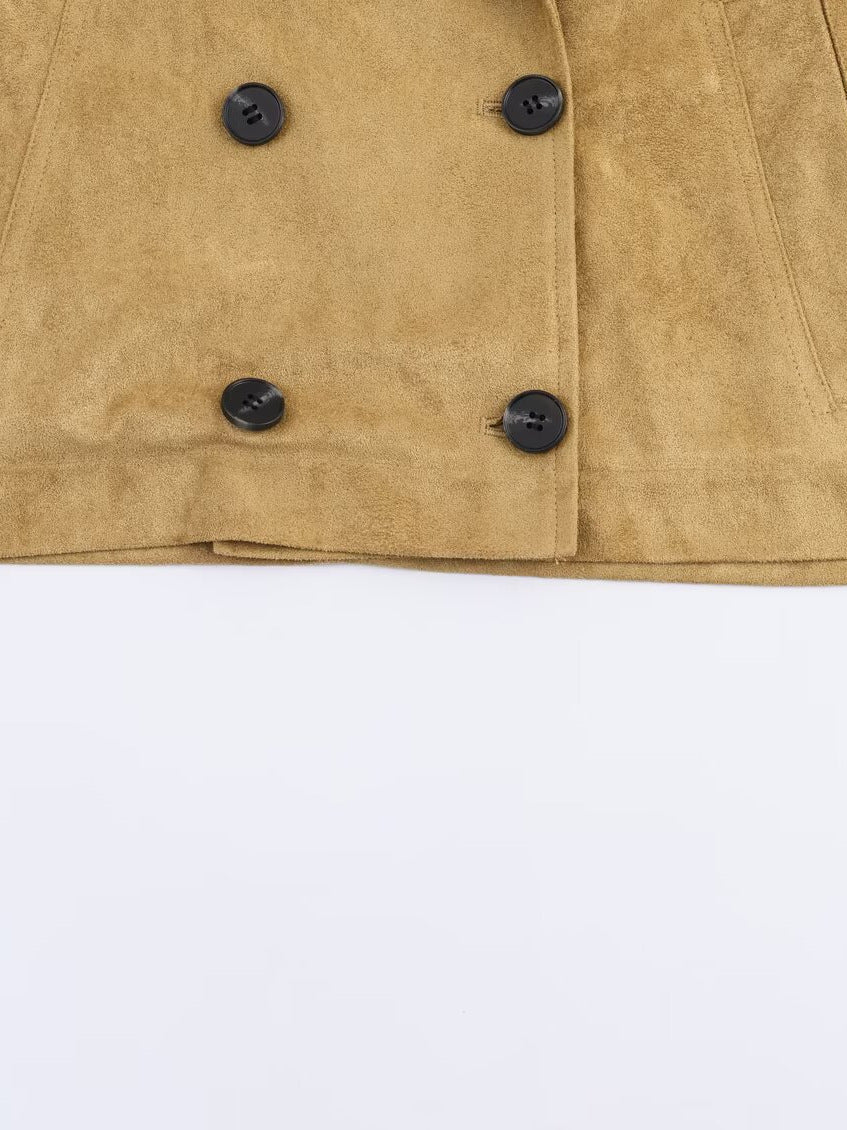 Ladies Fashion Cropped Trench Coat with Double-Breasted Button Placket and Practical Pockets Lune London