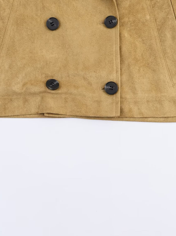 Ladies Fashion Cropped Trench Coat with Double-Breasted Button Placket and Practical Pockets Lune London