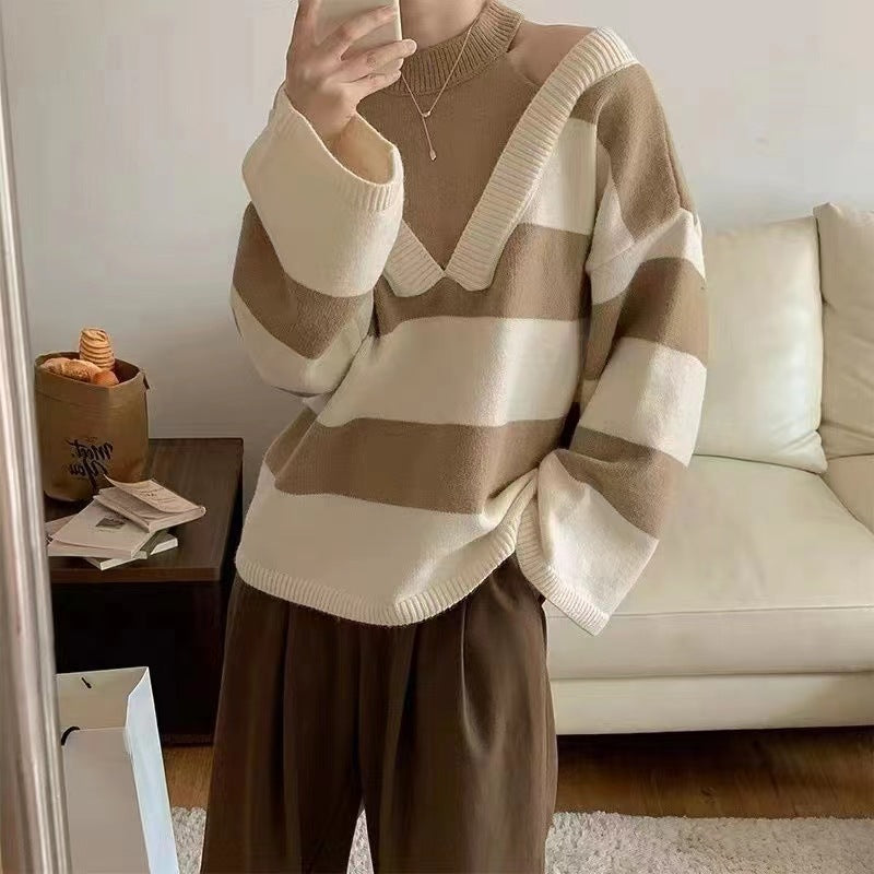 Pull décontracté pour femmes avec motif rayé moderne et découpes aux épaules Chic & Stil