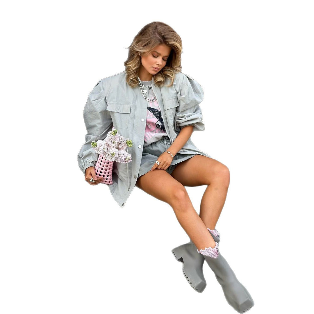 Oversized cotton jacket for women with drawstring Lune London