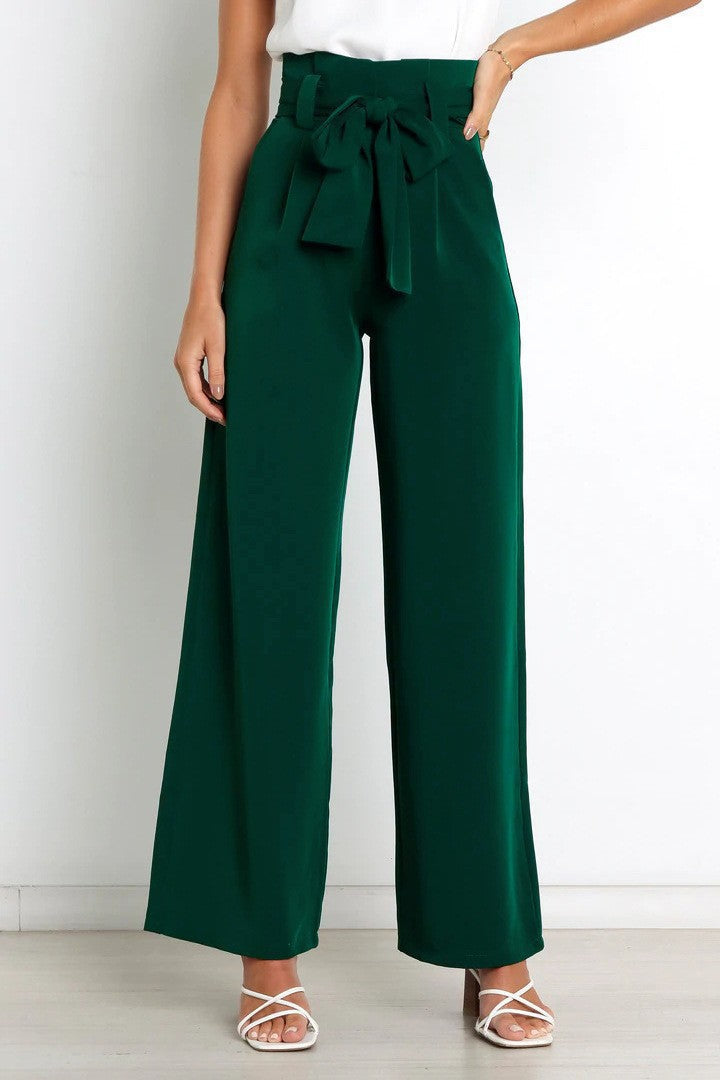 Ladies Elegant Loose Fabric Trousers with Waist Belt Lune London