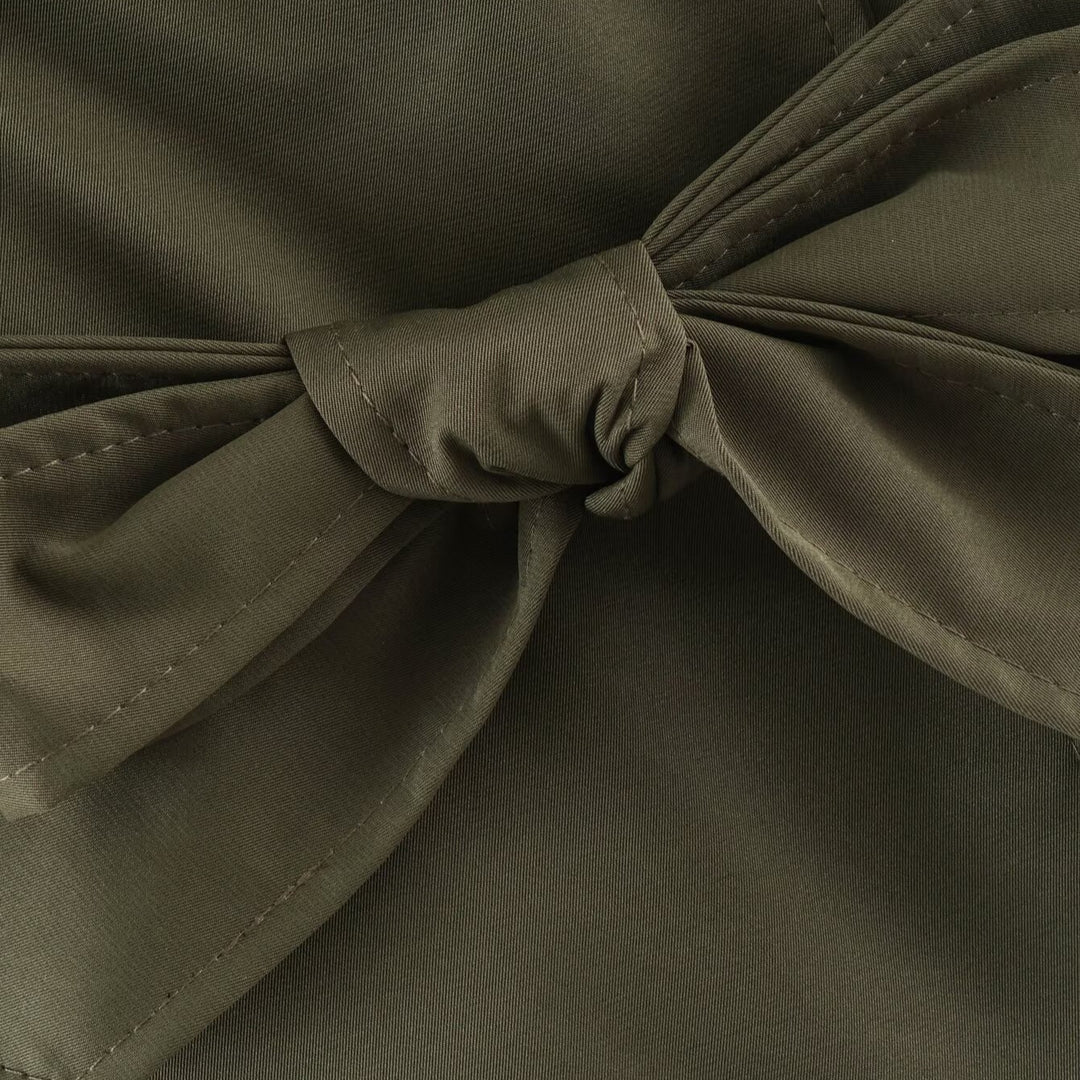 Women's Tailored Short Trench Coat with Tie Belt and Shoulder Patches Amarae