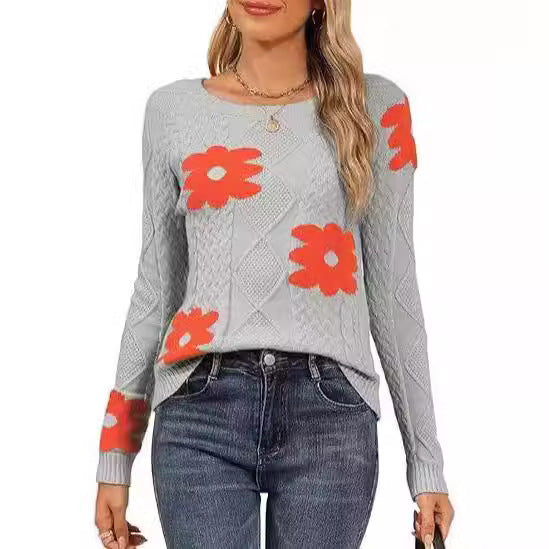 Ladies Large Floral Pattern Knit Sweater Lune London