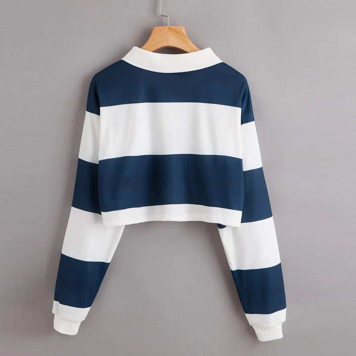 Women's Short Sleeve Polo Sweater with Colorful Stripes Chic & Stil