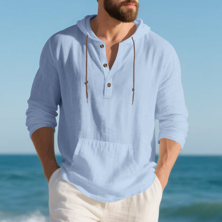 Men's casual hoodie with button placket and practical kangaroo pocket Chic and style