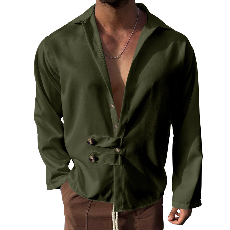 Men's elegant long sleeve blouse with shawl collar and button details Amarae