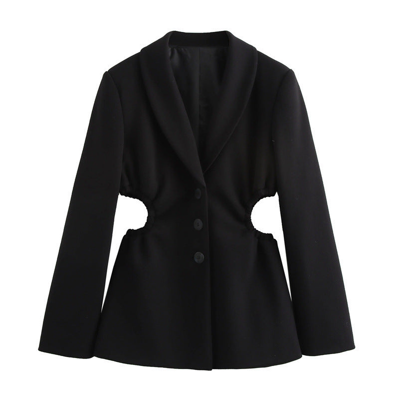 Elegant blazer jacket for women with ruffle-shaped cutouts and fitted cut Lune London