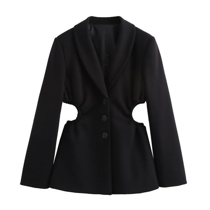 Elegant blazer jacket for women with ruffle-shaped cutouts and fitted cut Lune London