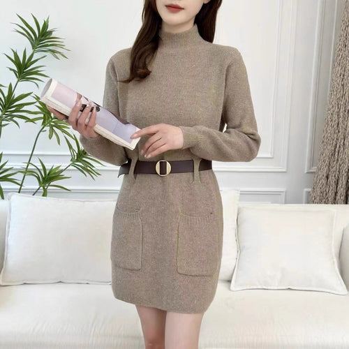 Knit dress for women with a high collar and practical pockets Amarae