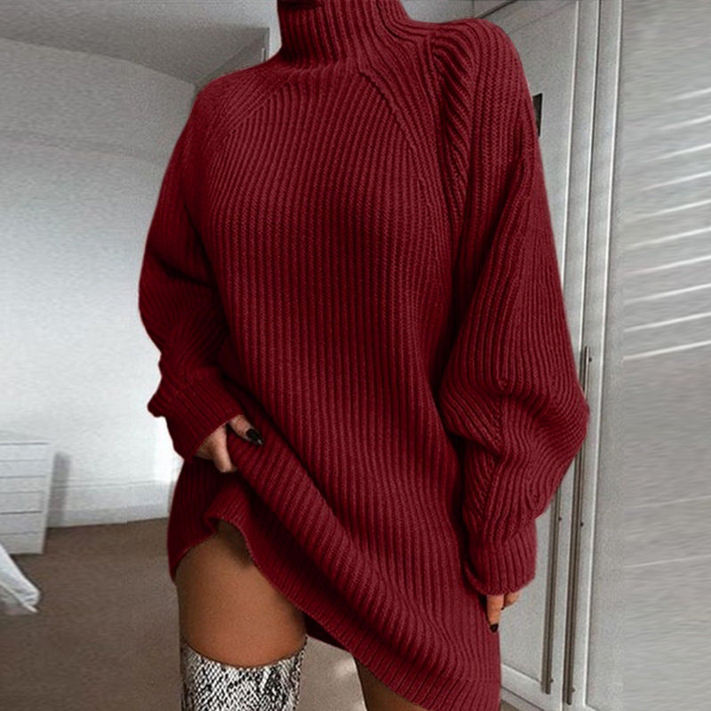 Oversized knitted sweater for ladies with high collar and ribbed texture Lune London