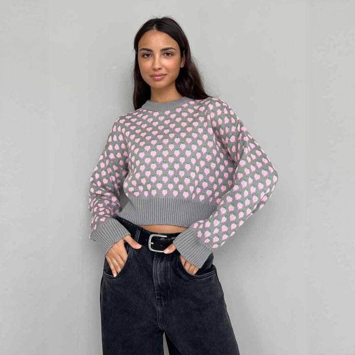 Woman Striped cropped sweater with floral pattern Lune London
