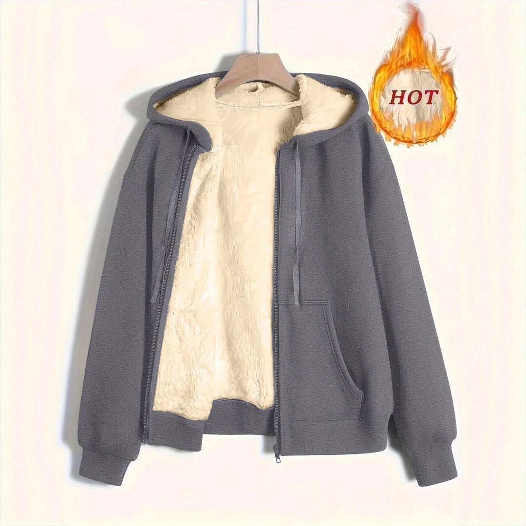 Ladies Cozy Fleece Jacket with Zipper and Hood Lune London