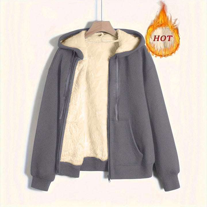 Ladies Cozy Fleece Jacket with Zipper and Hood Lune London