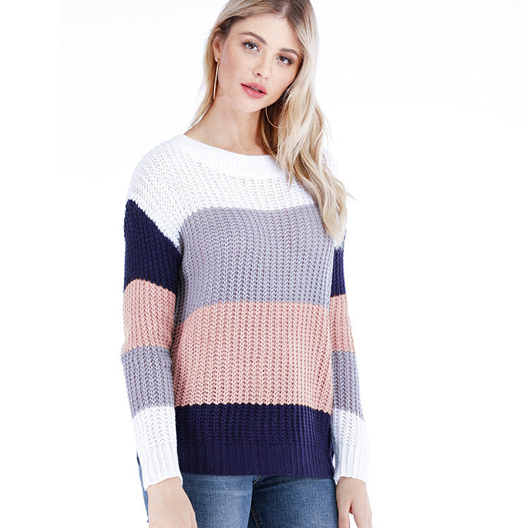Thick knit sweater for women with a modern striped pattern and a relaxed fit Lune London