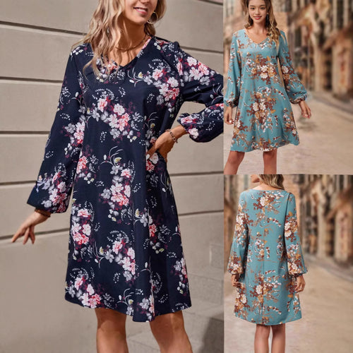 Shirt dress for women with floral design and voluminous sleeves Amarae