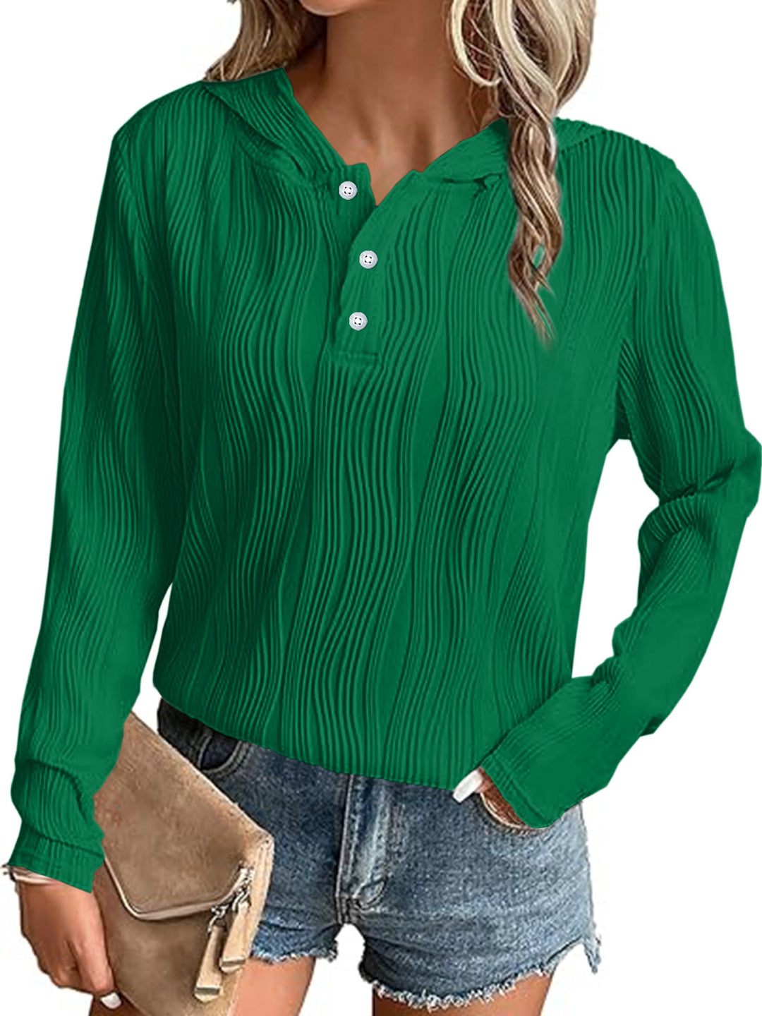 Casual hooded T-shirt for women with textured surface Lune London