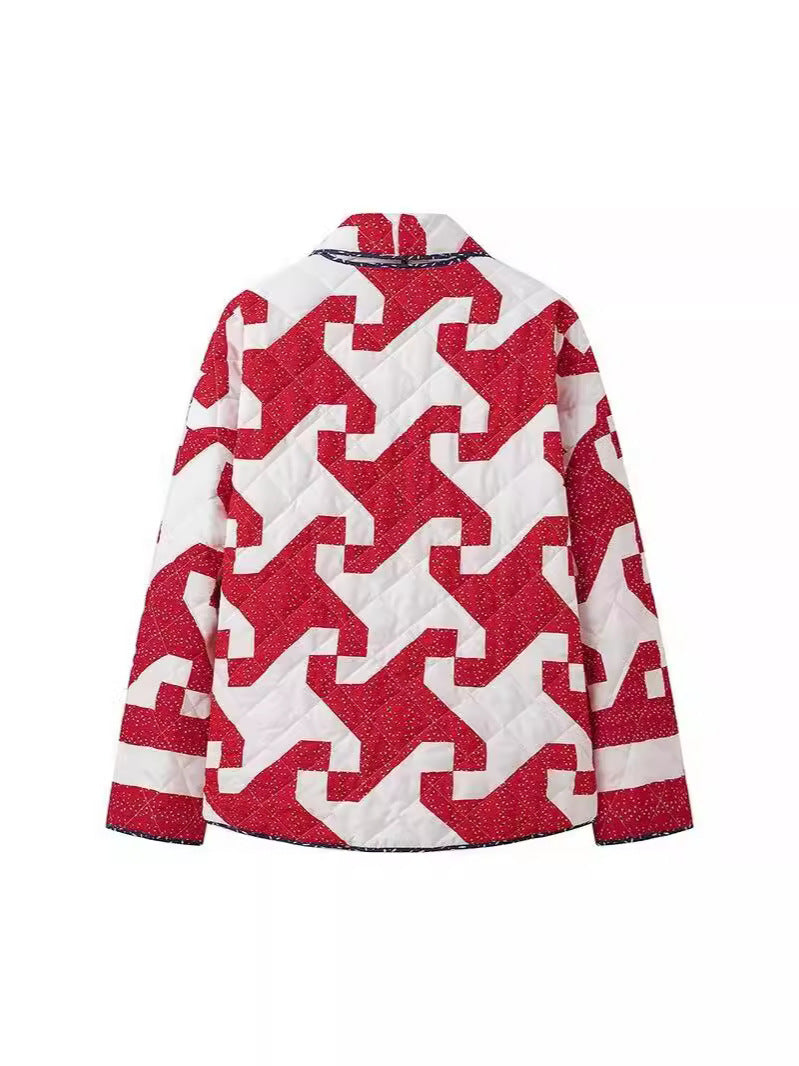 Ladies quilted coat with modern graphic design and spacious pockets Lune London