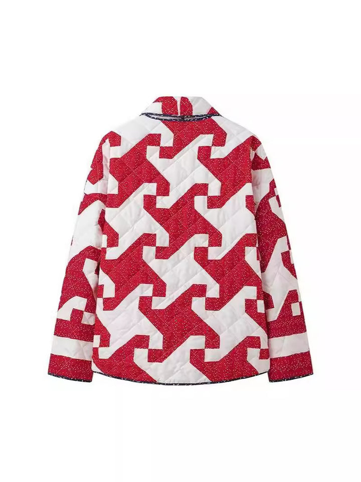 Ladies quilted coat with modern graphic design and spacious pockets Lune London