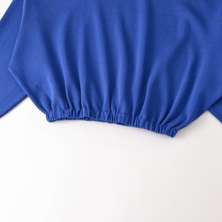 Women's Cropped Oversized Sweater with Stand Collar V-Slit and Gathered Hem Amarae