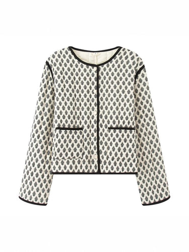 Ladies quilted jacket with decorative pockets and modern print Amarae