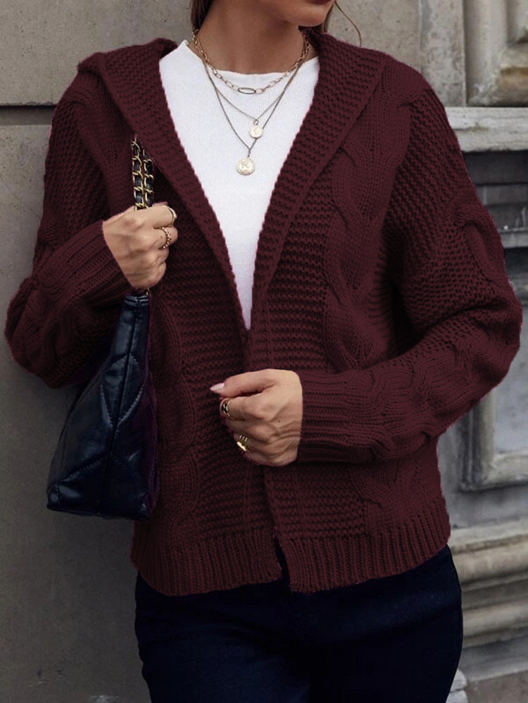 Women's knitted jacket with hood and decorative cable pattern Lune London