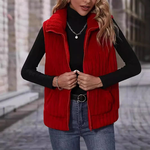 Women Cozy Vest with High Collar and Full Zipper Amarae