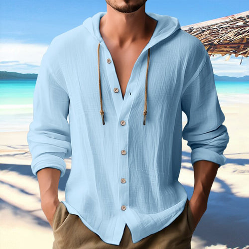 Casual linen shirt for men with hoodie and button details Amarae