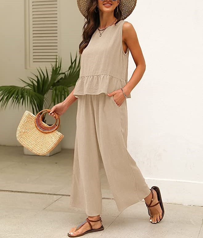 Lightweight ladies jumpsuit with ruffled hem Lune London