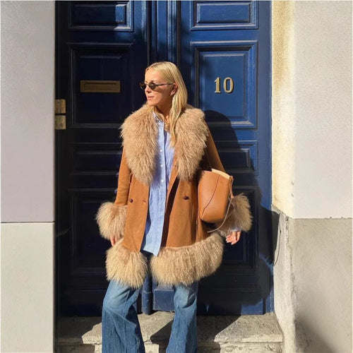 Ladies Elegant Teddy Jacket with waist belt and voluminous collar Amarae